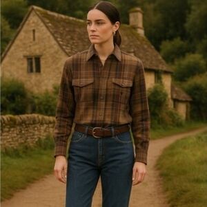 Ralph Lauren Petite Plaid Shirt - Brown and Tan